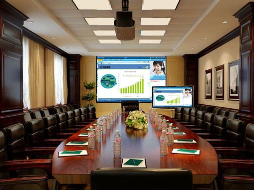 橢圓形會(huì)議桌，筆記本投屏投影機(jī)